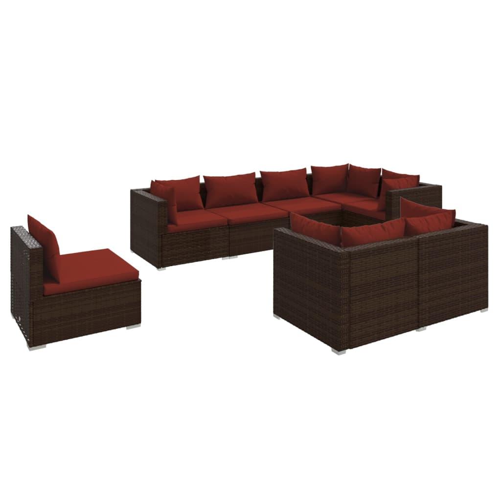 8 Piece Patio Lounge Set with Cushions Poly Rattan Brown at Set Shop and Smile
