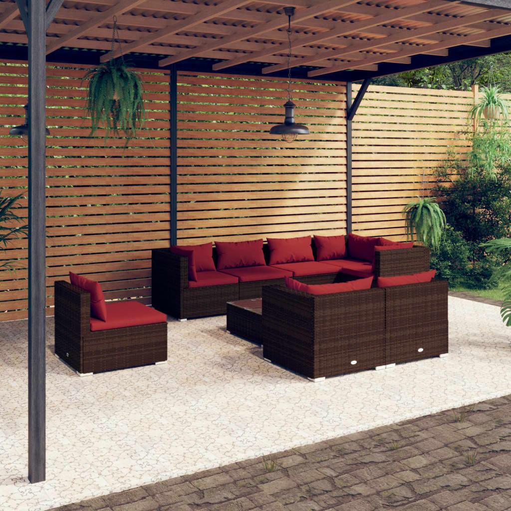 9 Piece Patio Lounge Set with Cushions Poly Rattan Brown at Set Shop and Smile