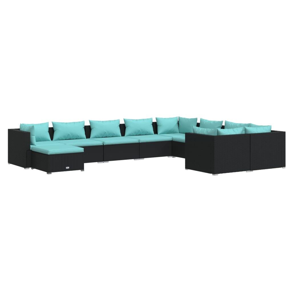 10 Piece Patio Lounge Set with Cushions Poly Rattan Black at Set Shop and Smile