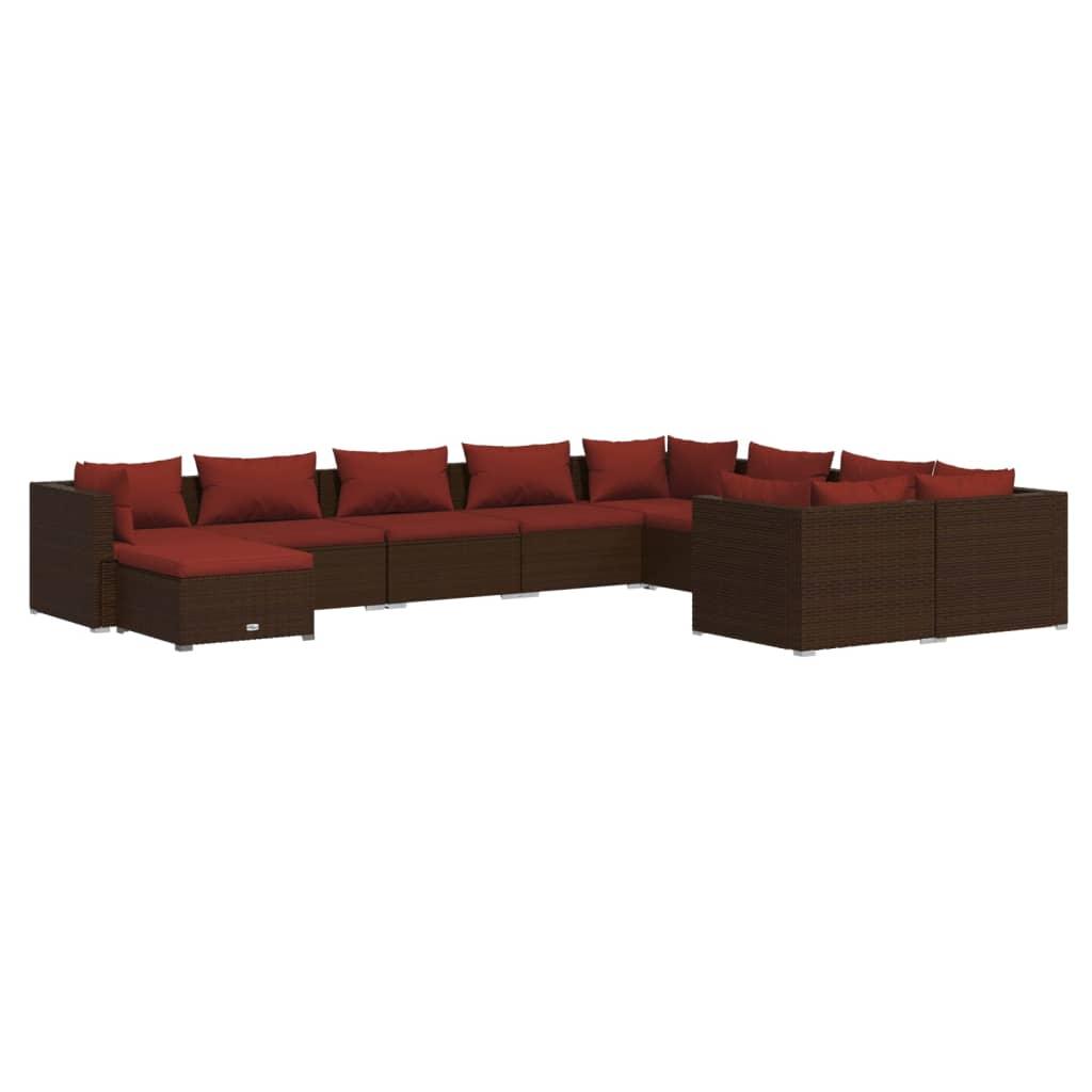 10 Piece Patio Lounge Set with Cushions Poly Rattan Brown at Set Shop and Smile