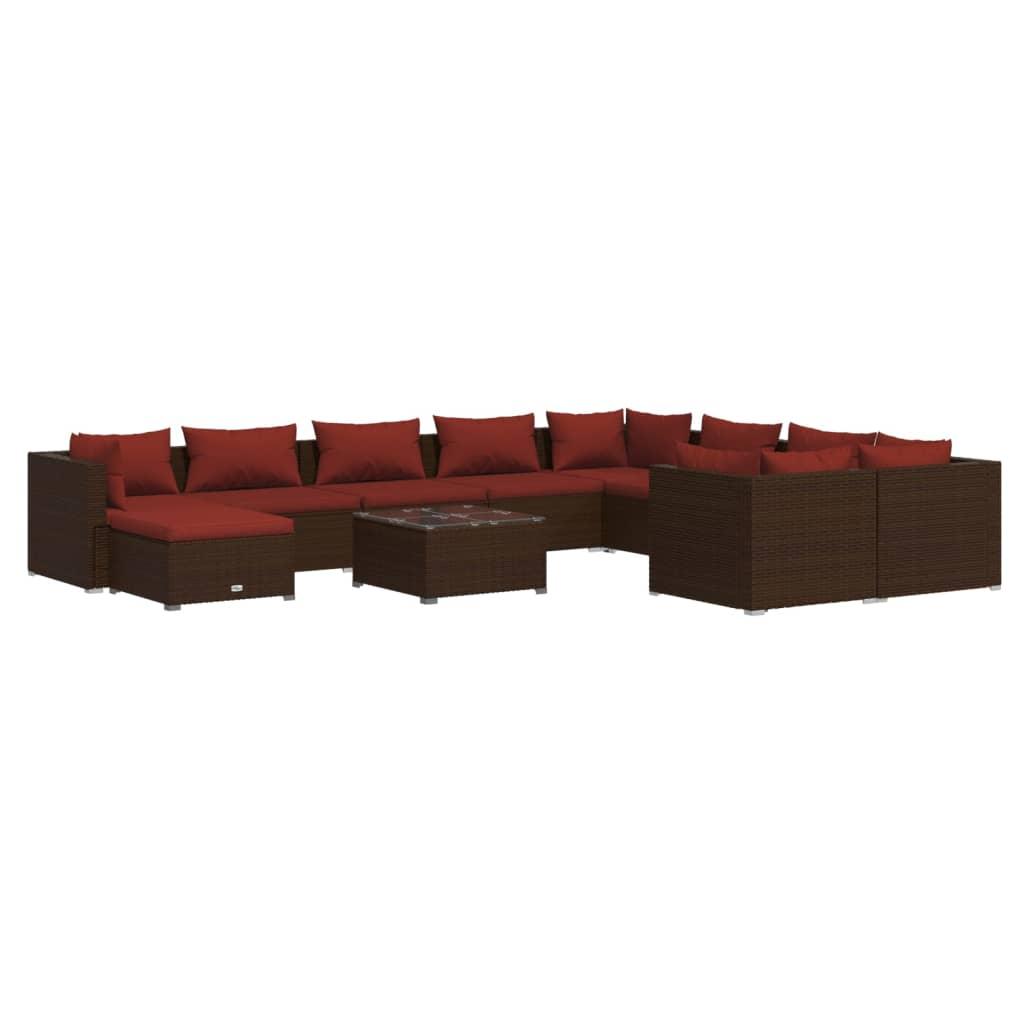 11 Piece Patio Lounge Set with Cushions Poly Rattan Brown at Set Shop and Smile