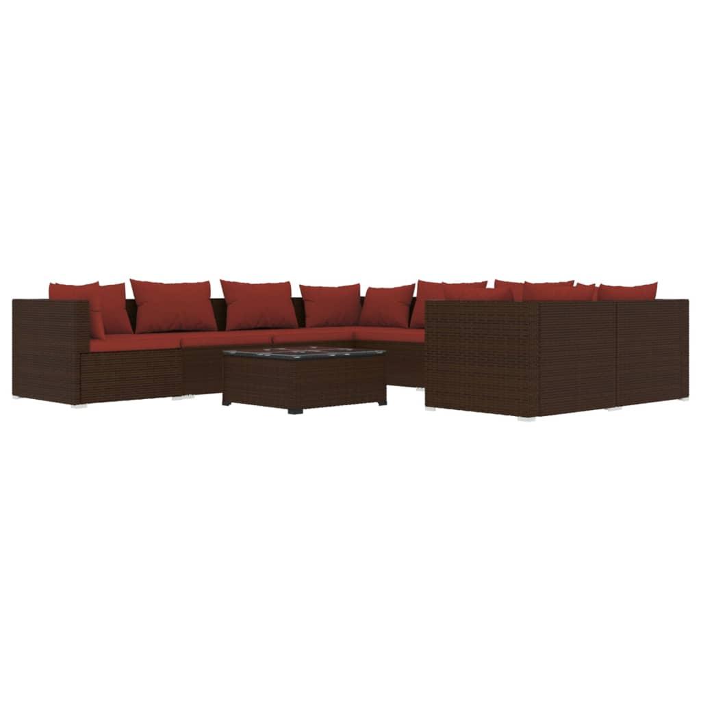 9 Piece Patio Lounge Set with Cushions Poly Rattan Brown at Set Shop and Smile