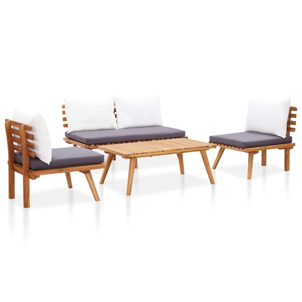 4 Piece Patio Lounge Set with Cushions Solid Wood Acacia at Set Shop and Smile