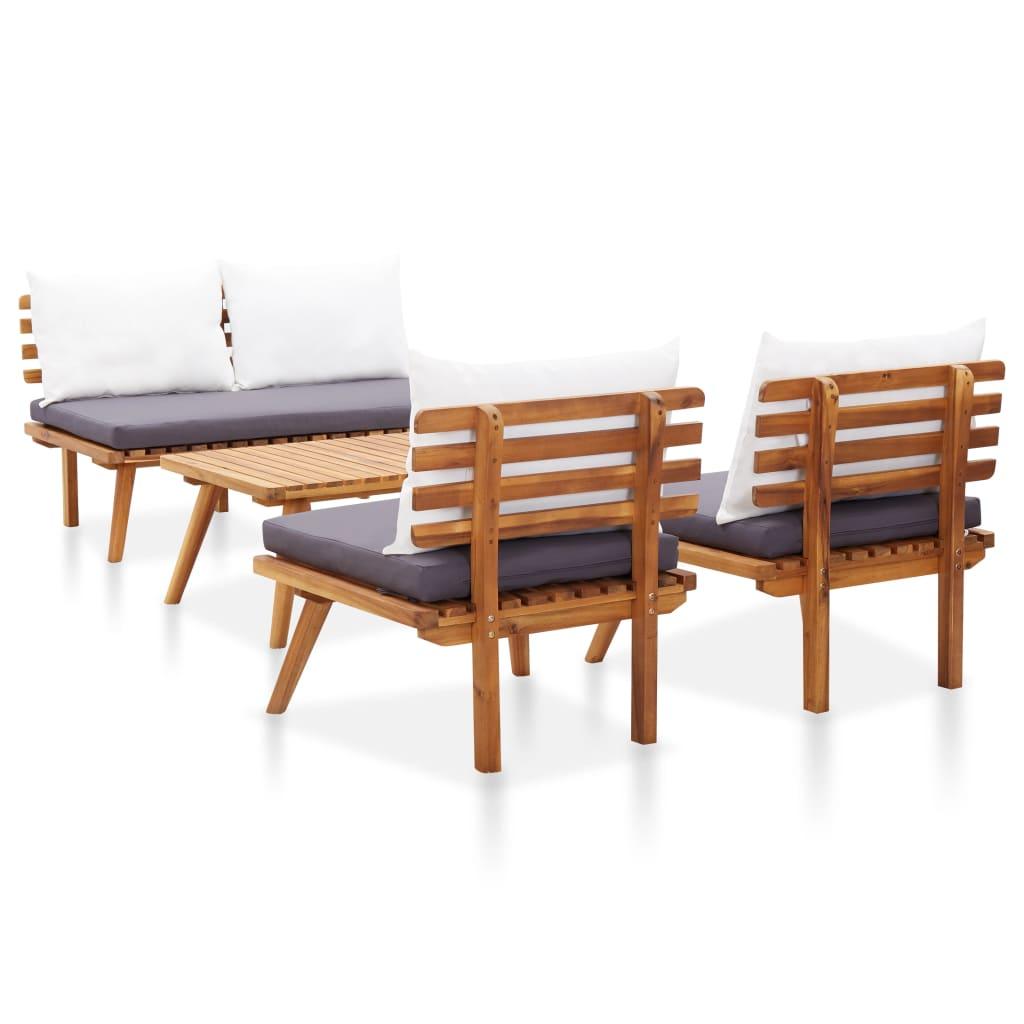 4 Piece Patio Lounge Set with Cushions Solid Wood Acacia at Set Shop and Smile