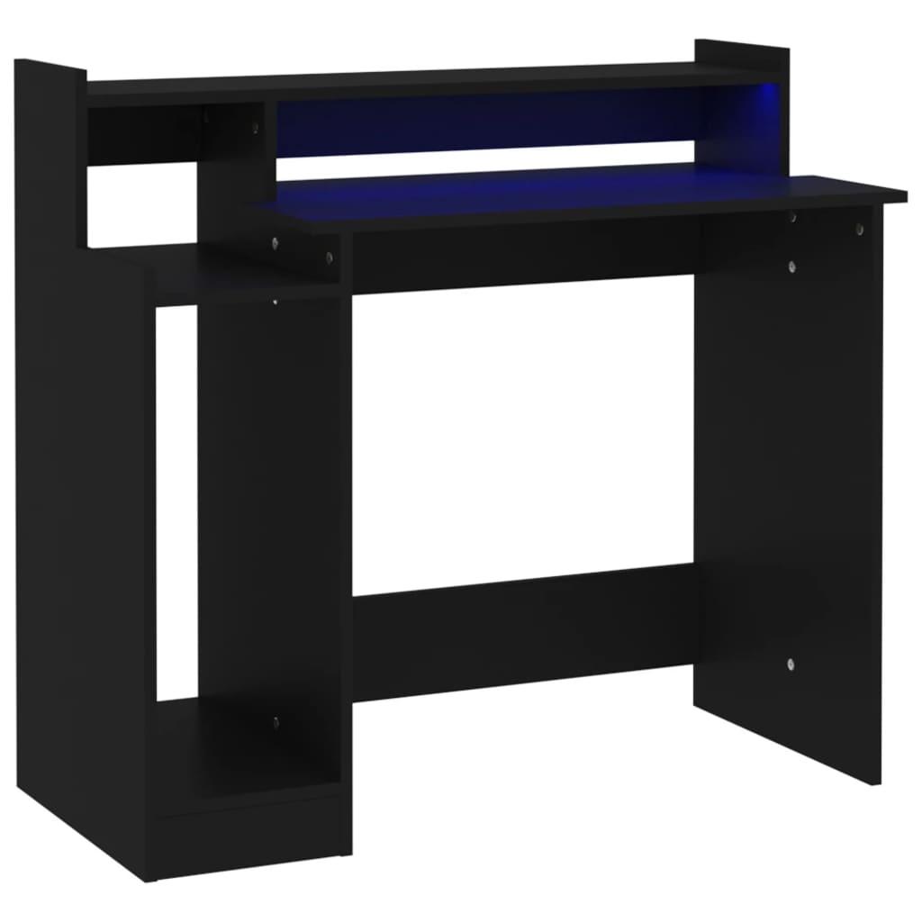 Desk with LED Lights Black 38.2"x17.7"x35.4" Engineered Wood at Set Shop and Smile