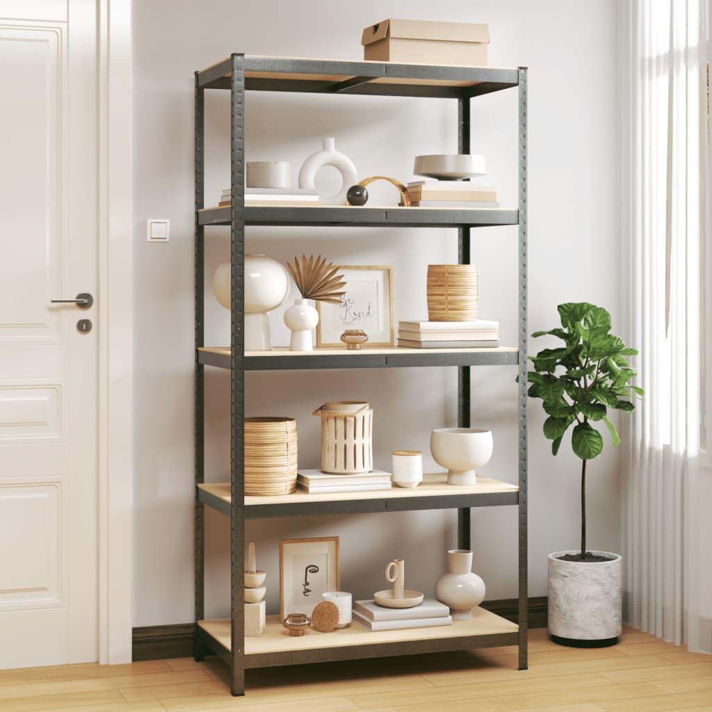 5-Layer Heavy-duty Shelf Gray Steel&Engineered Wood at Set Shop and Smile
