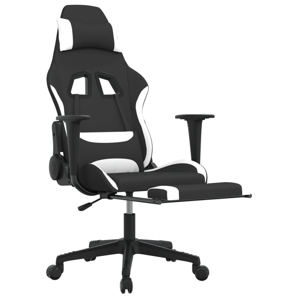 Massage Gaming Chair with Footrest Black and White Fabric at Set Shop and Smile