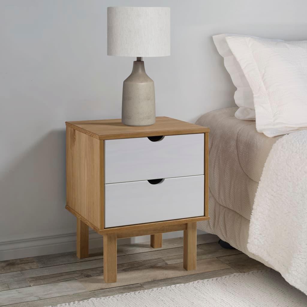 Bedside Cabinet OTTA Brown&White 18.1"x15.6"x22.4" Solid Wood Pine at Set Shop and Smile