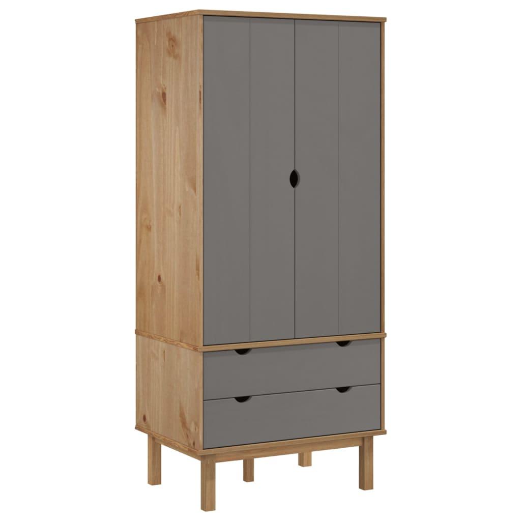 Wardrobe OTTA Brown and Gray 30.1"x20.9"x67.7" Solid Wood Pine at Set Shop and Smile