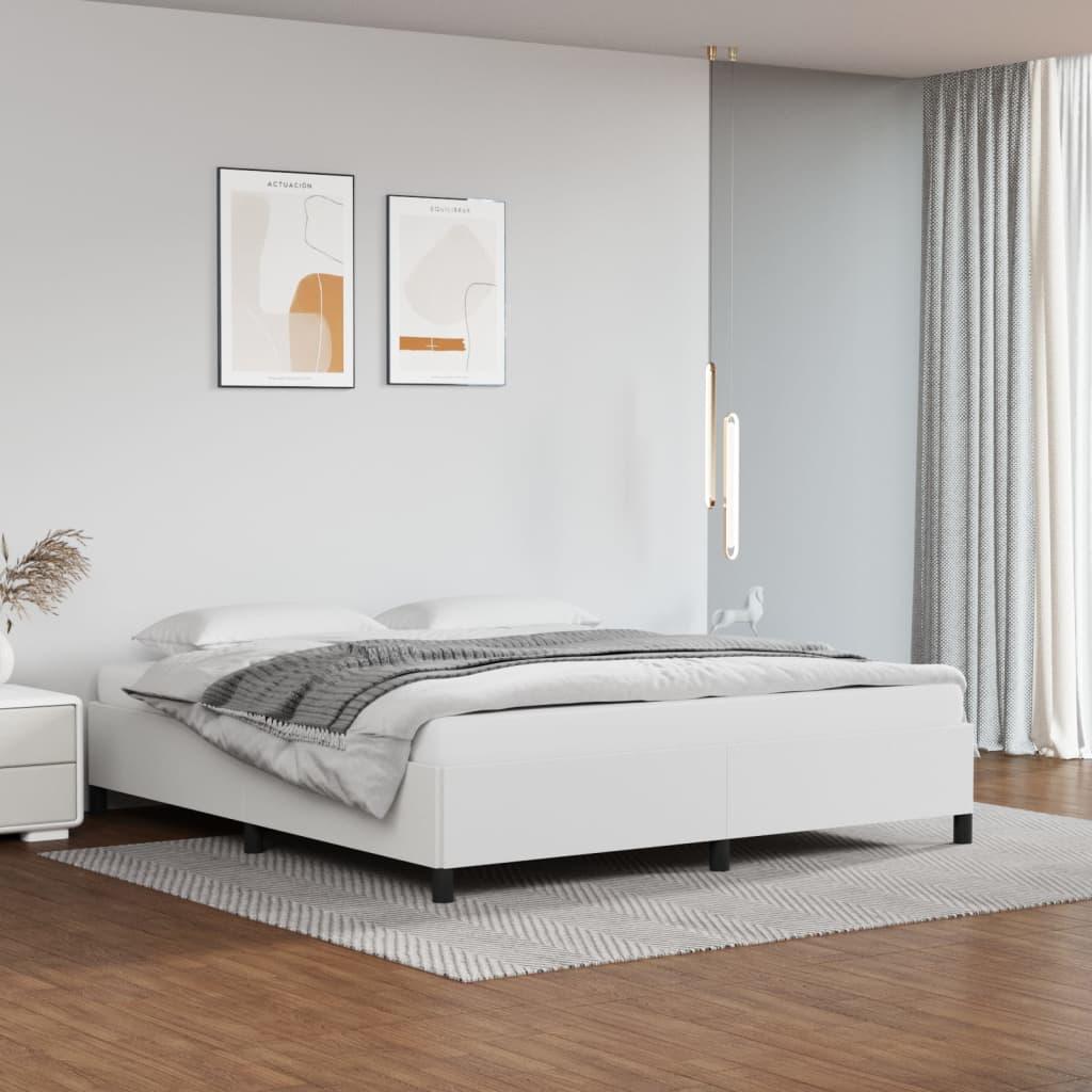 Bed Frame White 76"x79.9" King Faux Leather at Set Shop and Smile