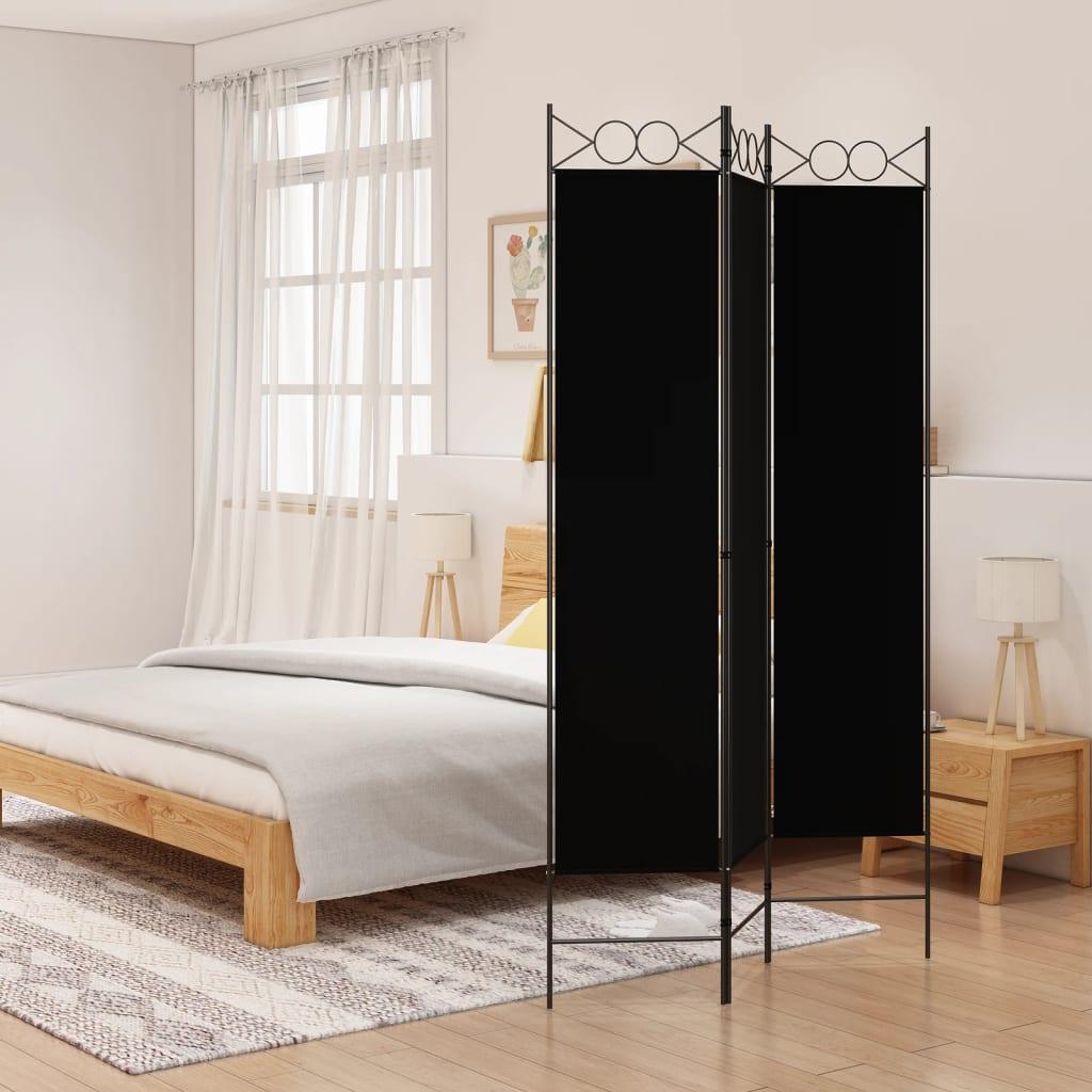 3-Panel Room Divider Black 47.2"x78.7" Fabric at Set Shop and Smile