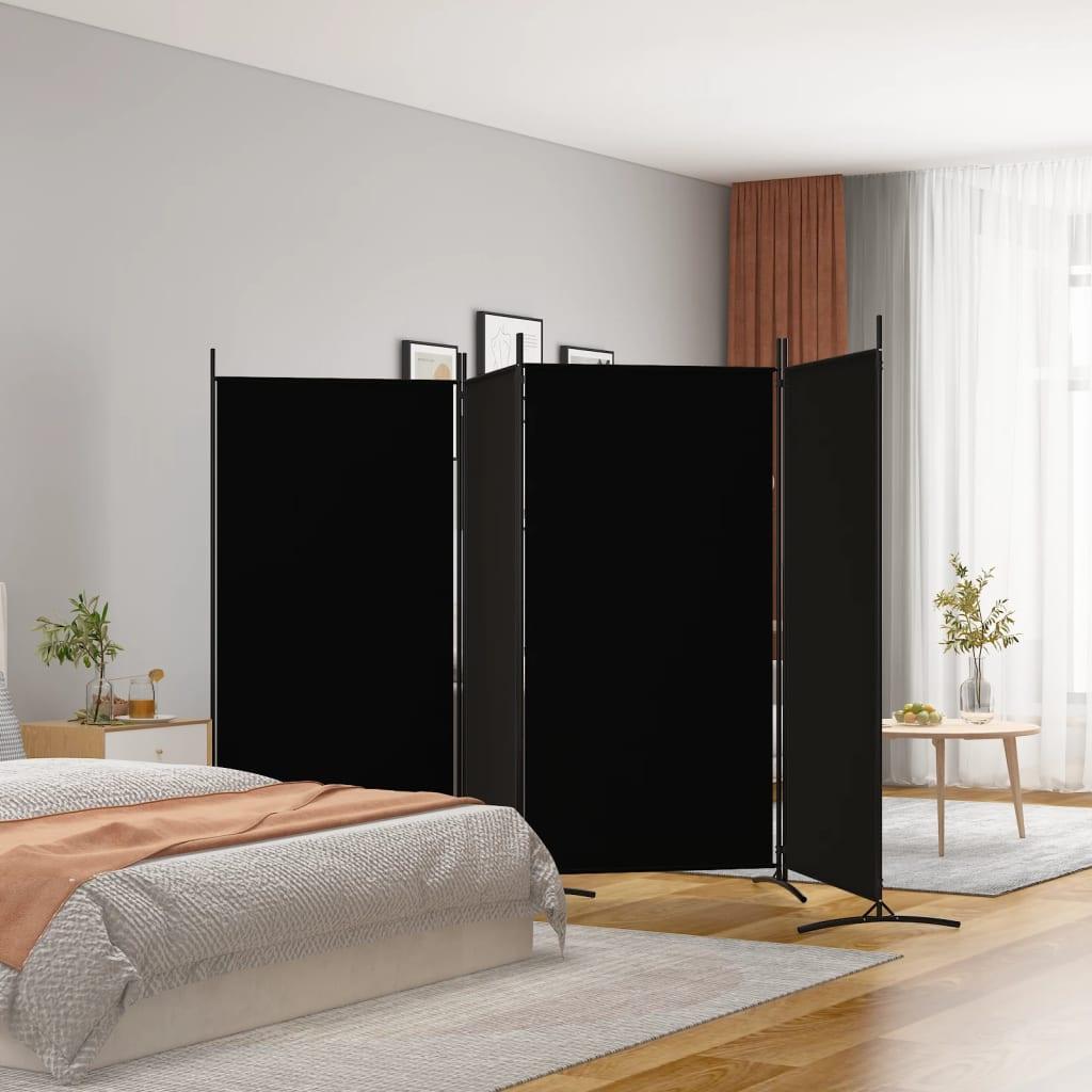 4-Panel Room Divider Black 136.2"x70.9" Fabric at Set Shop and Smile