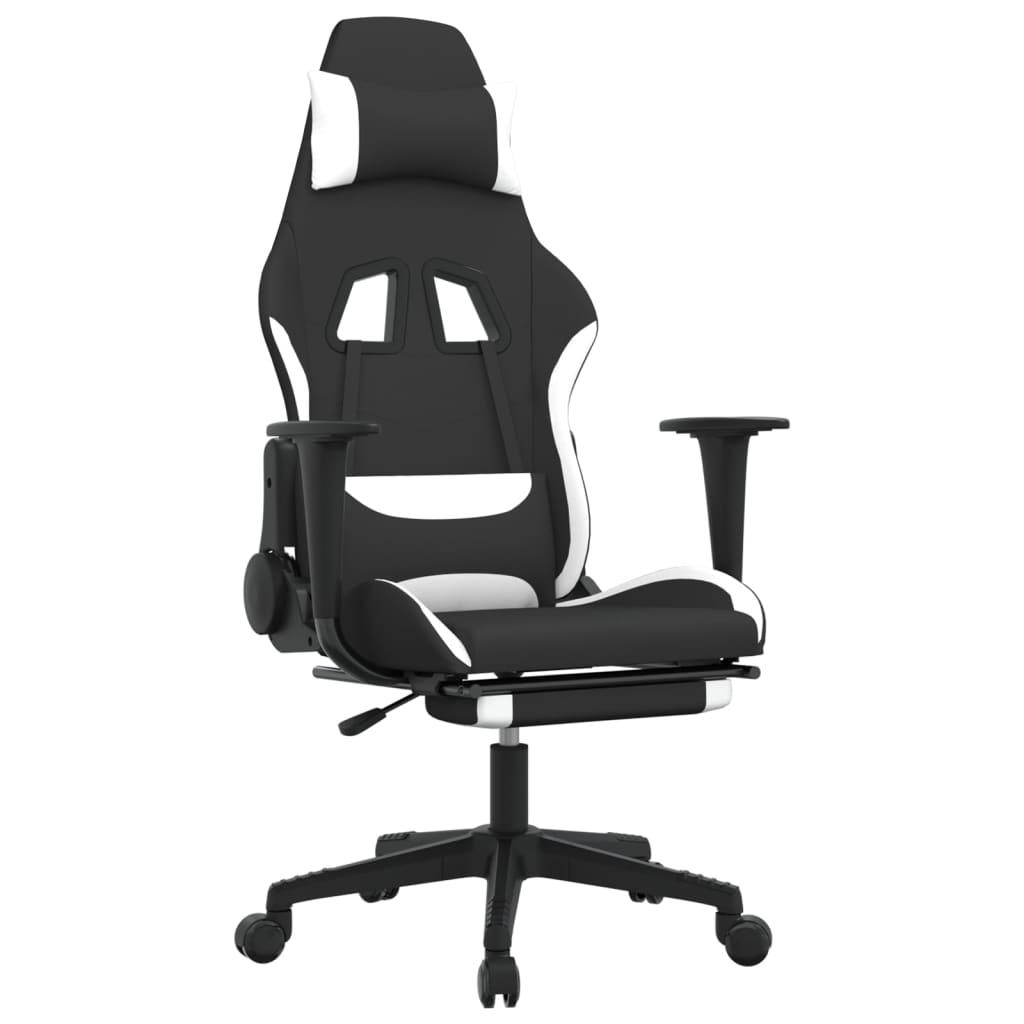 Gaming Chair with Footrest Black and White Fabric at Set Shop and Smile