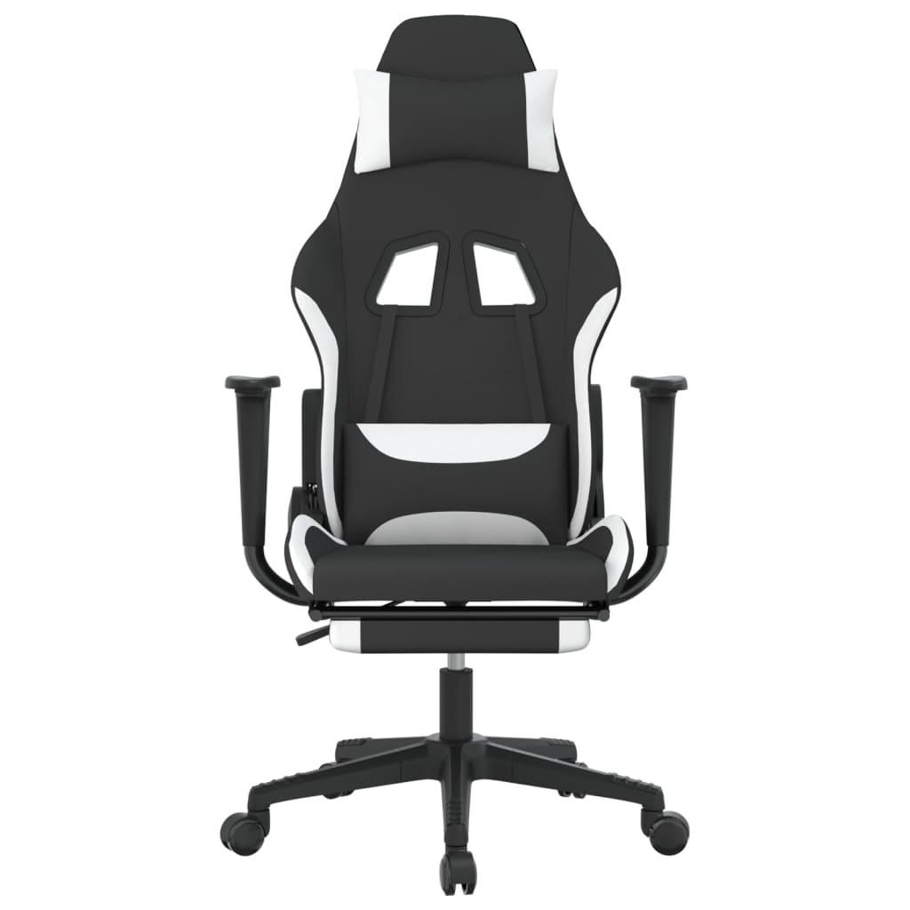 Gaming Chair with Footrest Black and White Fabric at Set Shop and Smile