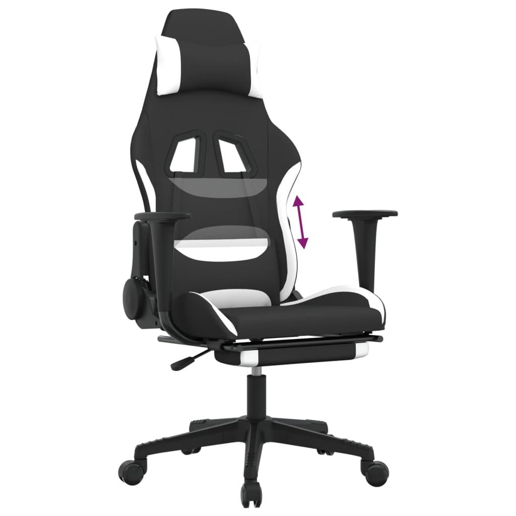 Gaming Chair with Footrest Black and White Fabric at Set Shop and Smile