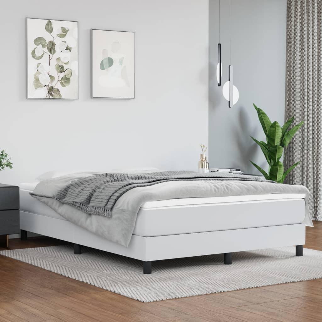 Box Spring Bed Frame White 53.9"x74.8" Full Faux Leather at Set Shop and Smile