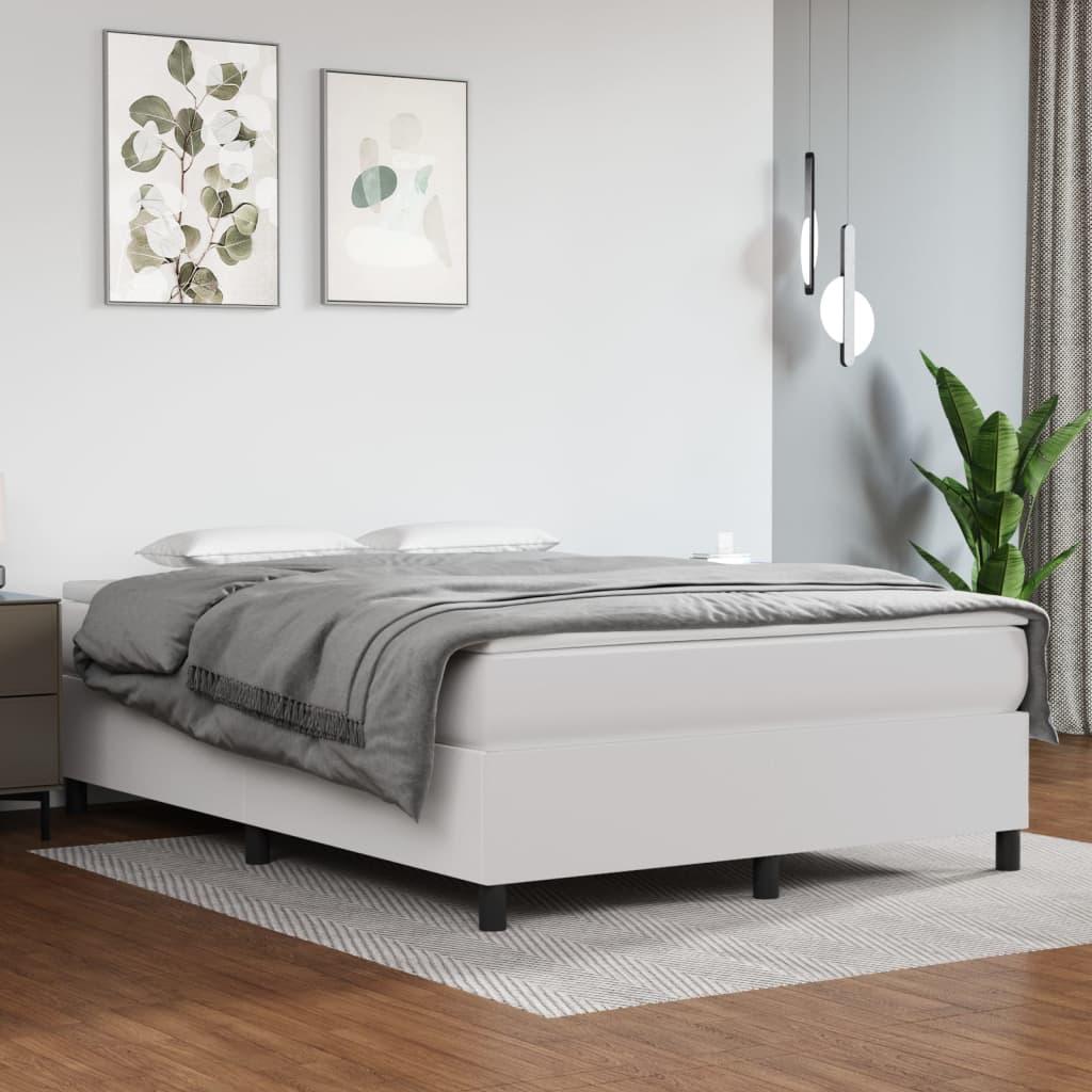 Box Spring Bed Frame White 53.9"x74.8" Full Faux Leather at Set Shop and Smile