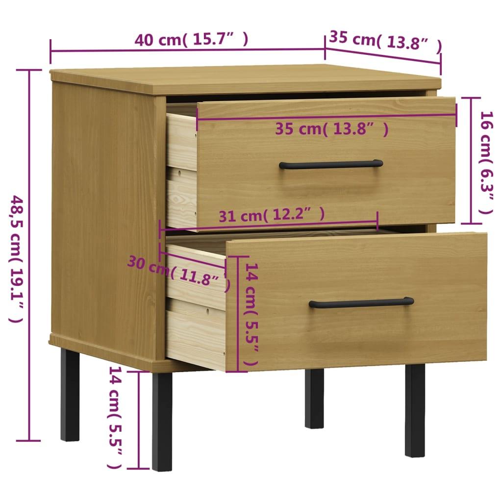 Bedside Cabinet with Metal Legs Brown Solid Wood Pine OSLO at Set Shop and Smile