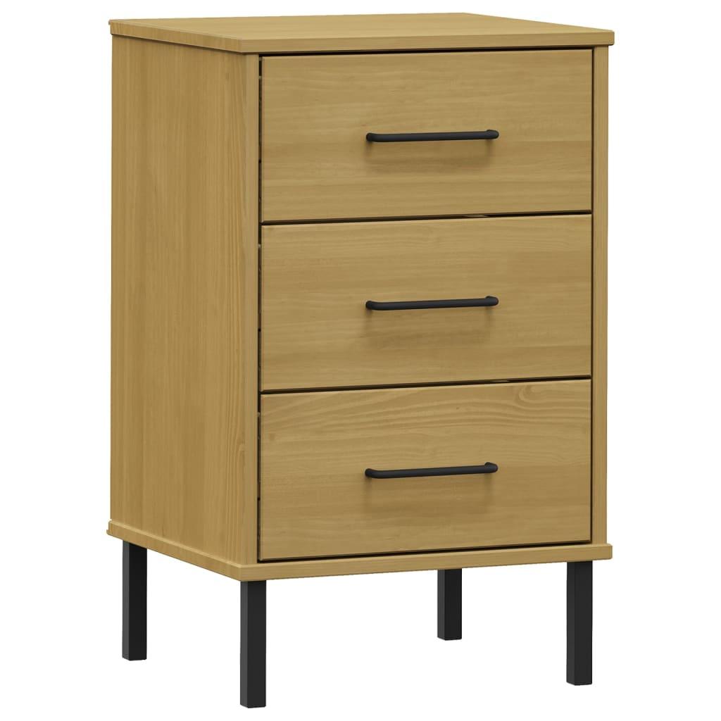 Bedside Cabinet with Metal Legs Brown Solid Wood Pine OSLO at Set Shop and Smile