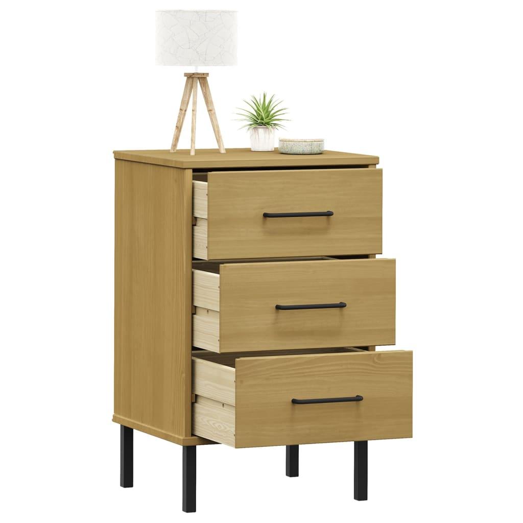 Bedside Cabinet with Metal Legs Brown Solid Wood Pine OSLO at Set Shop and Smile