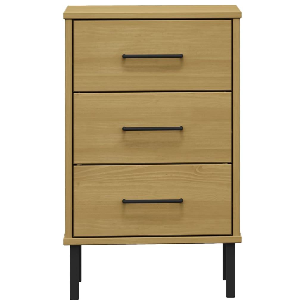 Bedside Cabinet with Metal Legs Brown Solid Wood Pine OSLO at Set Shop and Smile
