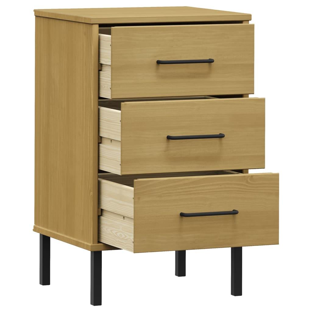 Bedside Cabinet with Metal Legs Brown Solid Wood Pine OSLO at Set Shop and Smile