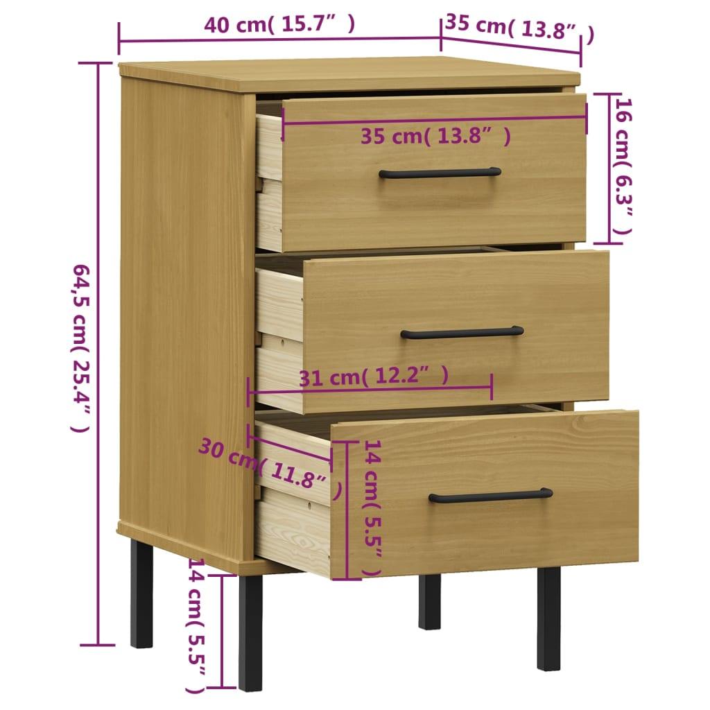 Bedside Cabinet with Metal Legs Brown Solid Wood Pine OSLO at Set Shop and Smile