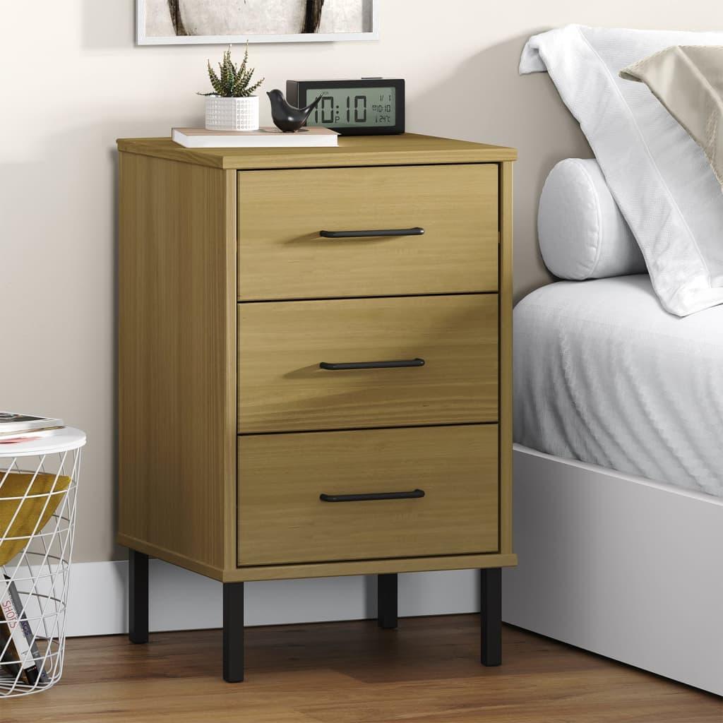 Bedside Cabinet with Metal Legs Brown Solid Wood Pine OSLO at Set Shop and Smile