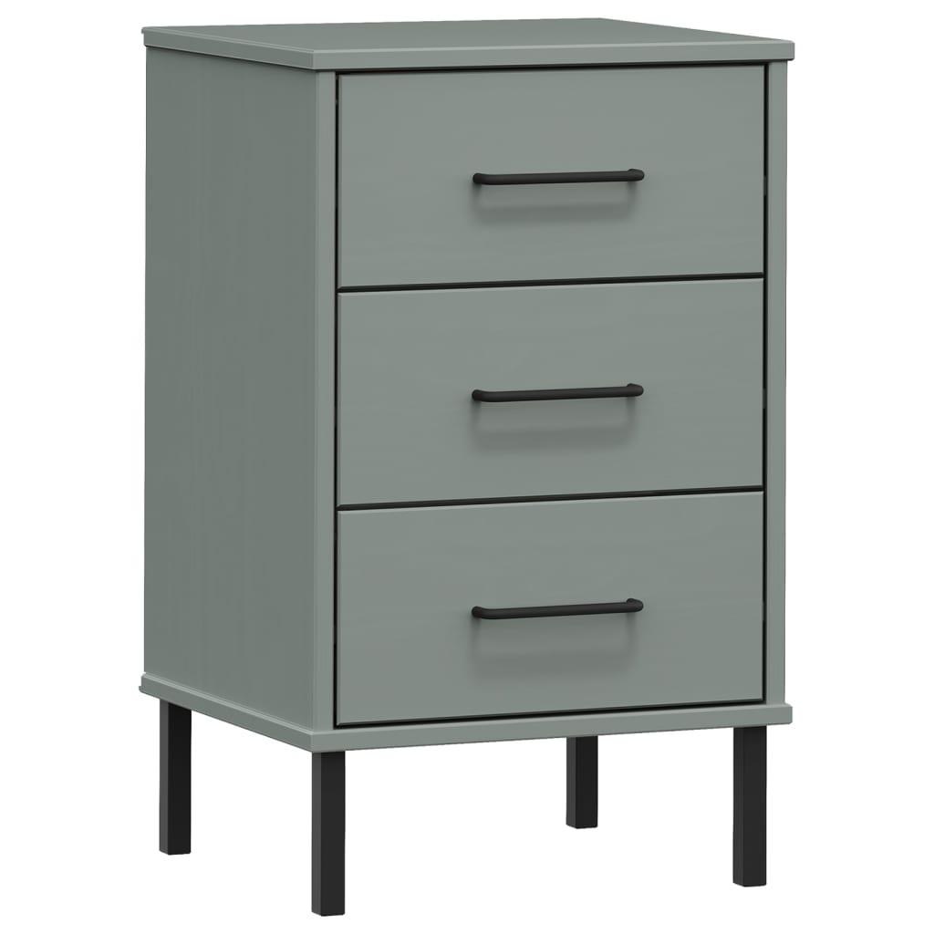 Bedside Cabinet with Metal Legs Gray Solid Wood Pine OSLO at Set Shop and Smile