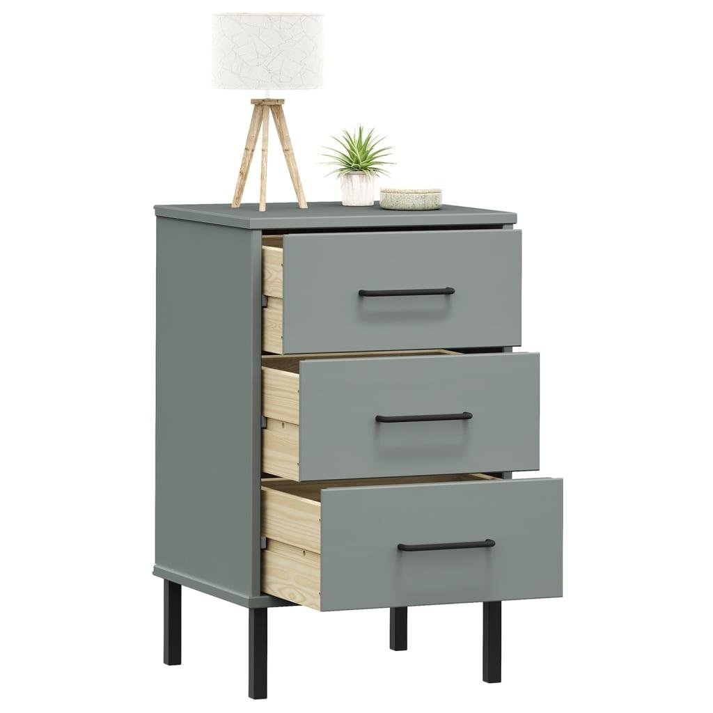 Bedside Cabinet with Metal Legs Gray Solid Wood Pine OSLO at Set Shop and Smile