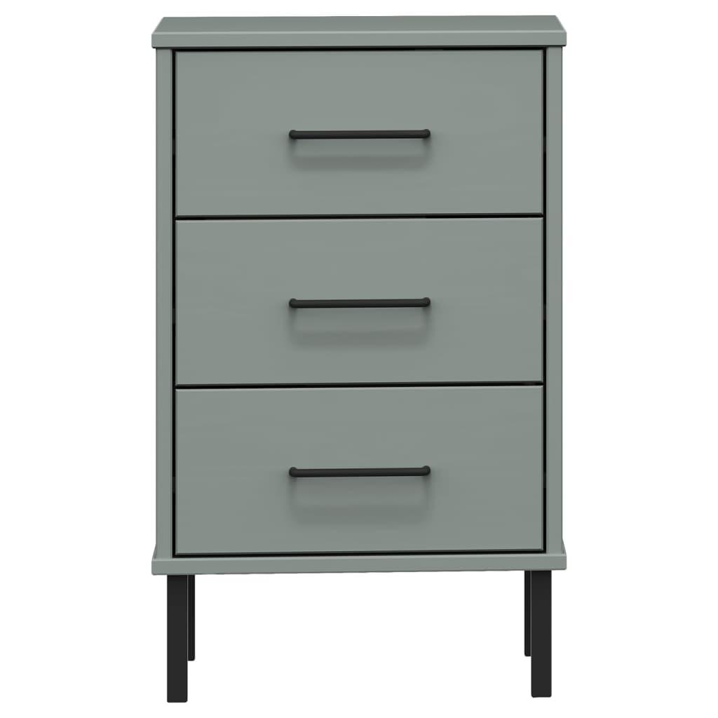 Bedside Cabinet with Metal Legs Gray Solid Wood Pine OSLO at Set Shop and Smile