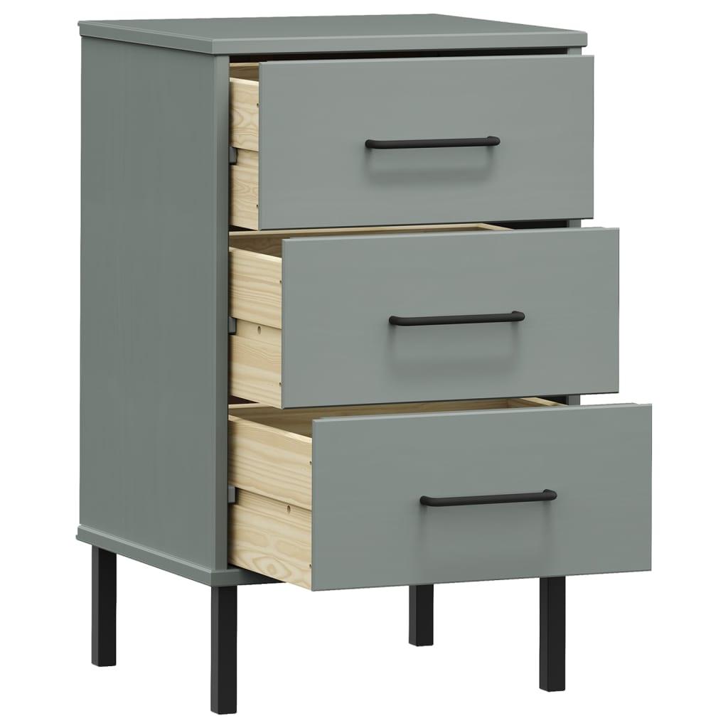 Bedside Cabinet with Metal Legs Gray Solid Wood Pine OSLO at Set Shop and Smile