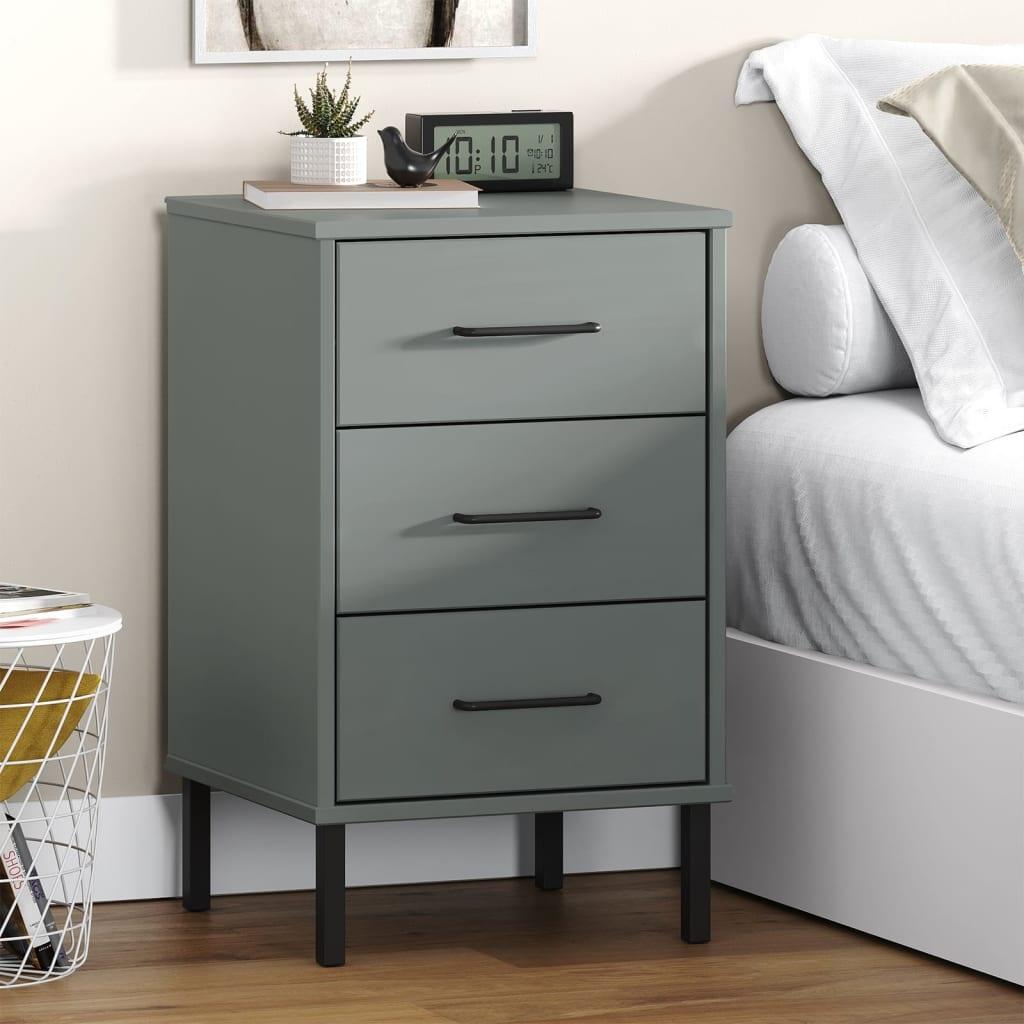 Bedside Cabinet with Metal Legs Gray Solid Wood Pine OSLO at Set Shop and Smile