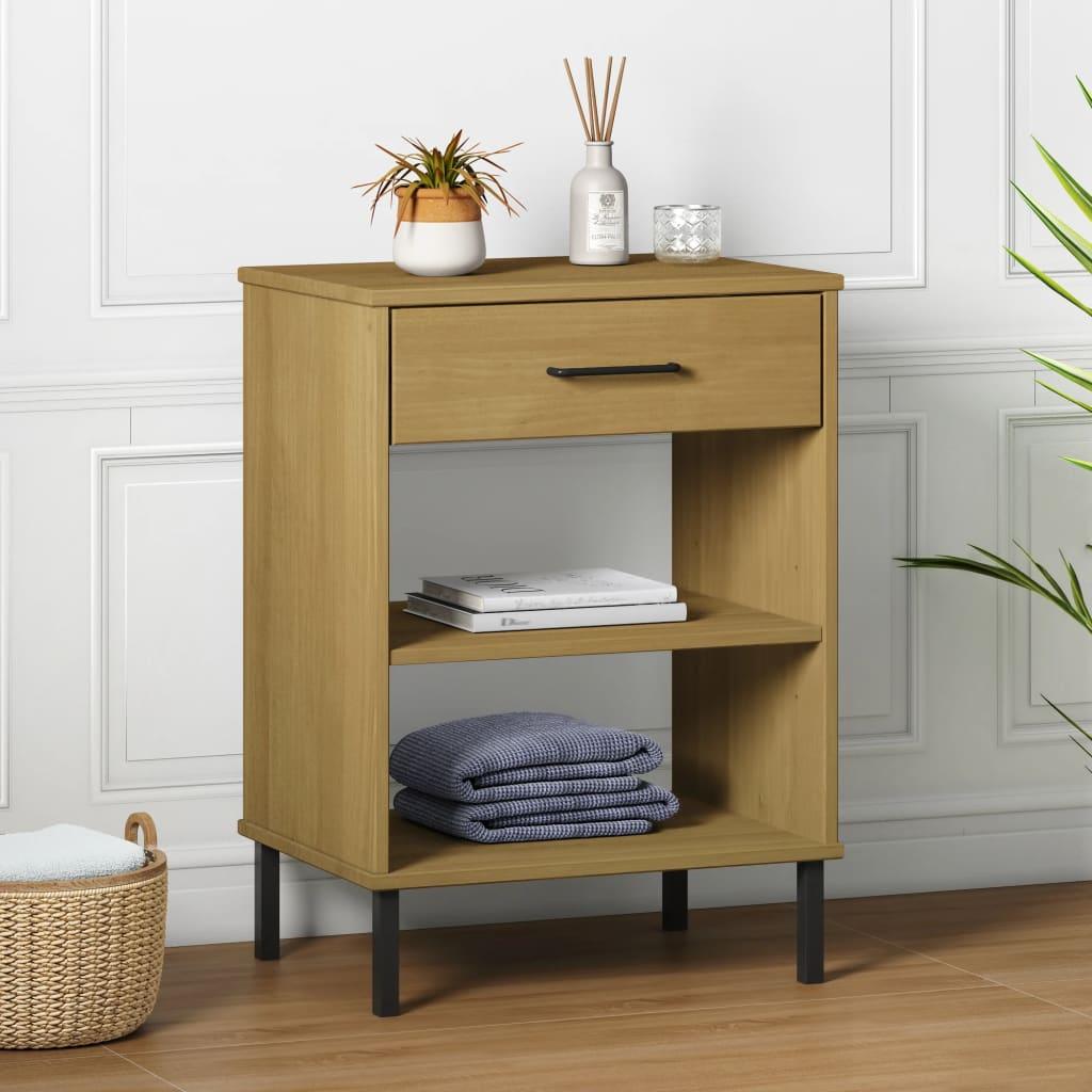 Console Cabinet with Metal Legs Brown Solid Wood Pine OSLO at Set Shop and Smile