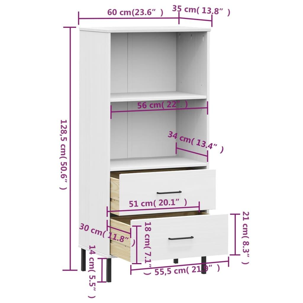 Bookcase with 2 Drawers White 23.6"x13.8"x50.6" Solid Wood OSLO at Set Shop and Smile