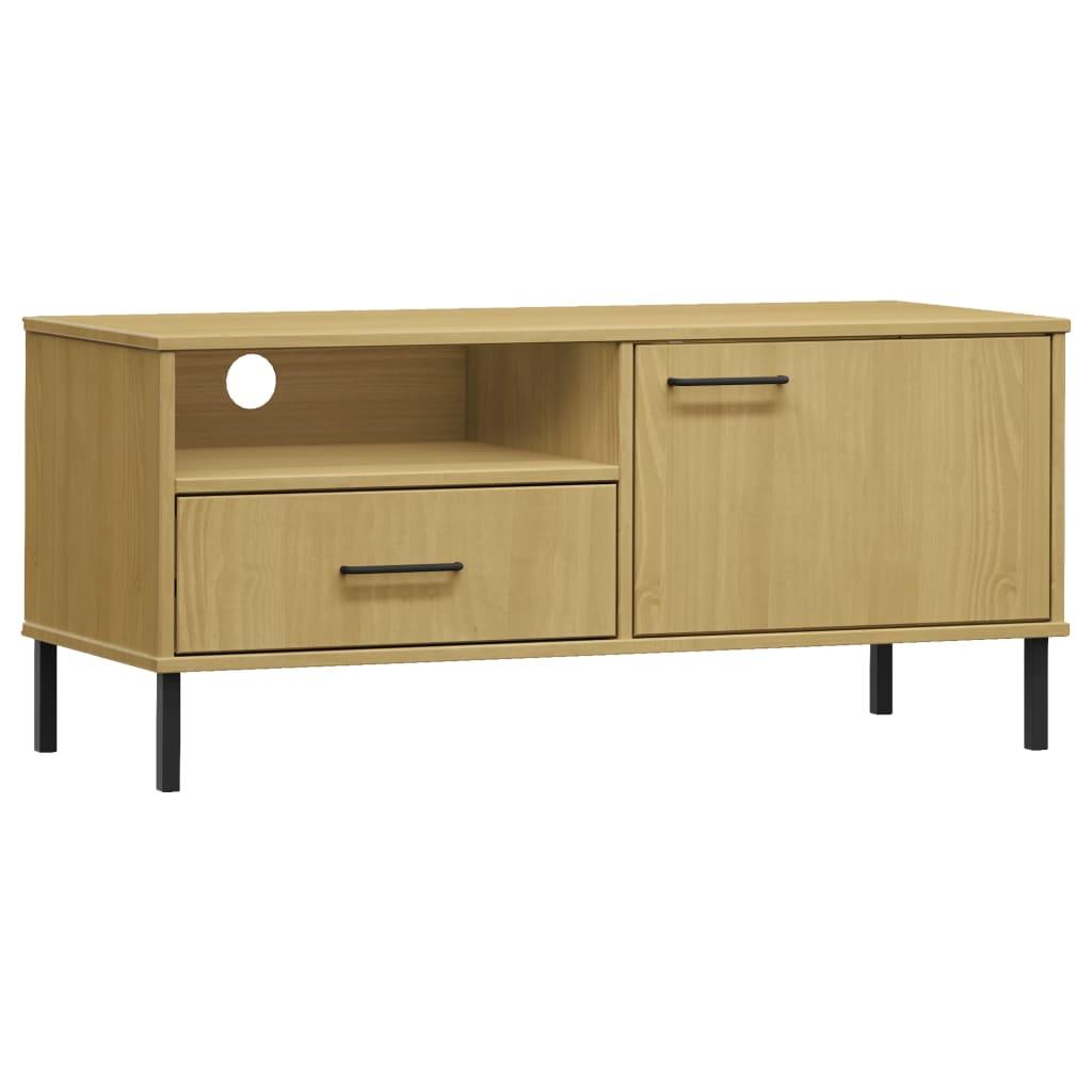 TV Cabinet with Metal Legs Brown Solid Wood Pine OSLO at Set Shop and Smile