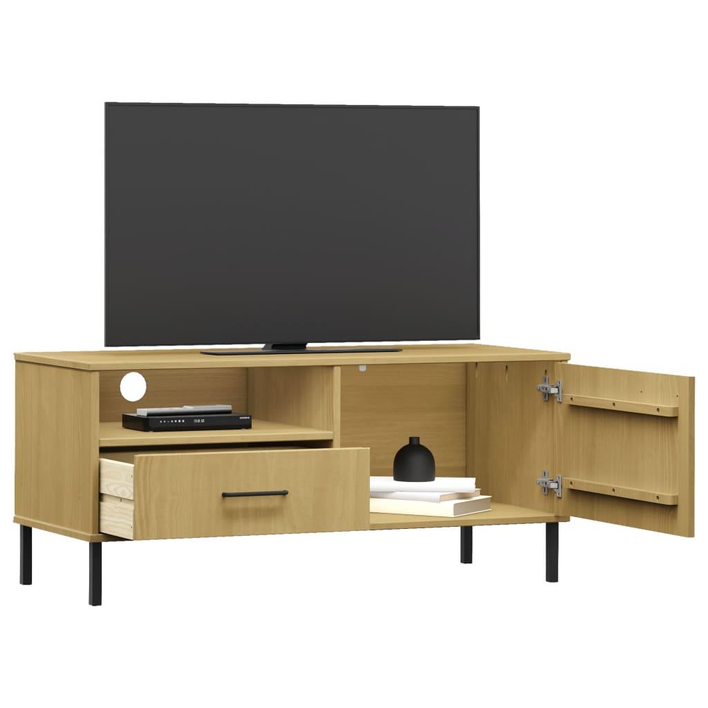 TV Cabinet with Metal Legs Brown Solid Wood Pine OSLO at Set Shop and Smile