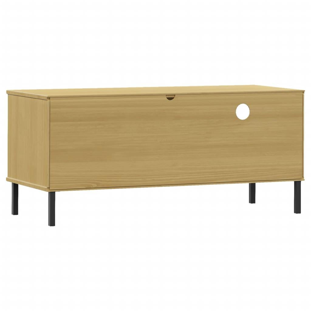 TV Cabinet with Metal Legs Brown Solid Wood Pine OSLO at Set Shop and Smile