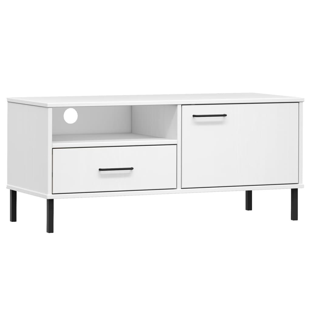 TV Cabinet with Metal Legs White Solid Wood Pine OSLO at Set Shop and Smile