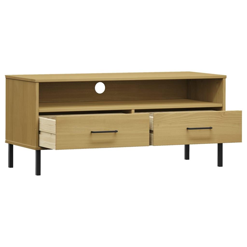 TV Cabinet with Metal Legs Brown Solid Wood Pine OSLO at Set Shop and Smile