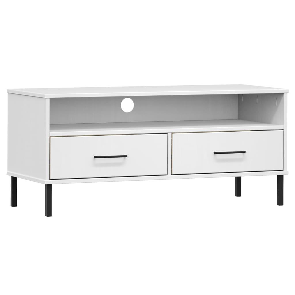 TV Cabinet with Metal Legs White Solid Wood Pine OSLO at Set Shop and Smile