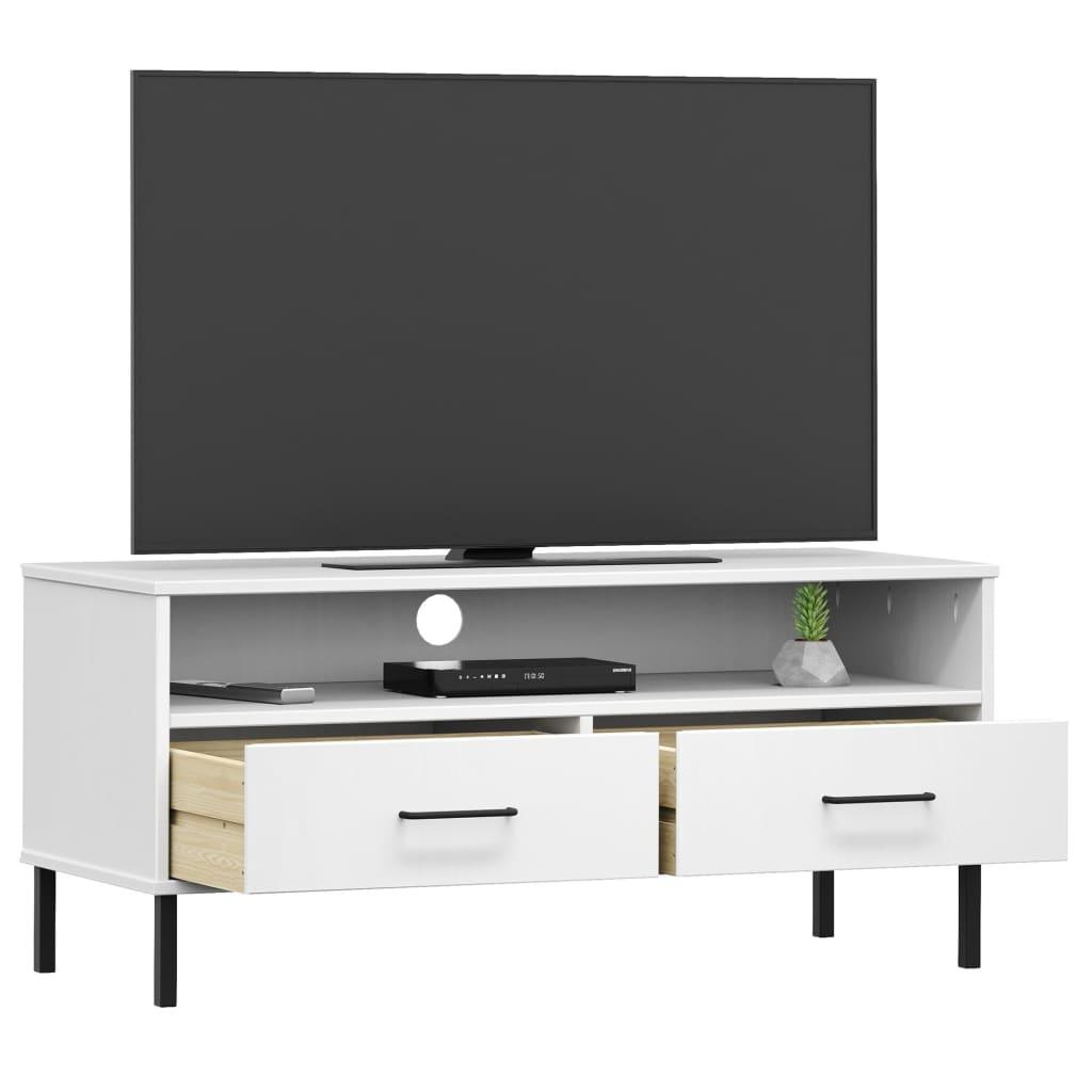 TV Cabinet with Metal Legs White Solid Wood Pine OSLO at Set Shop and Smile
