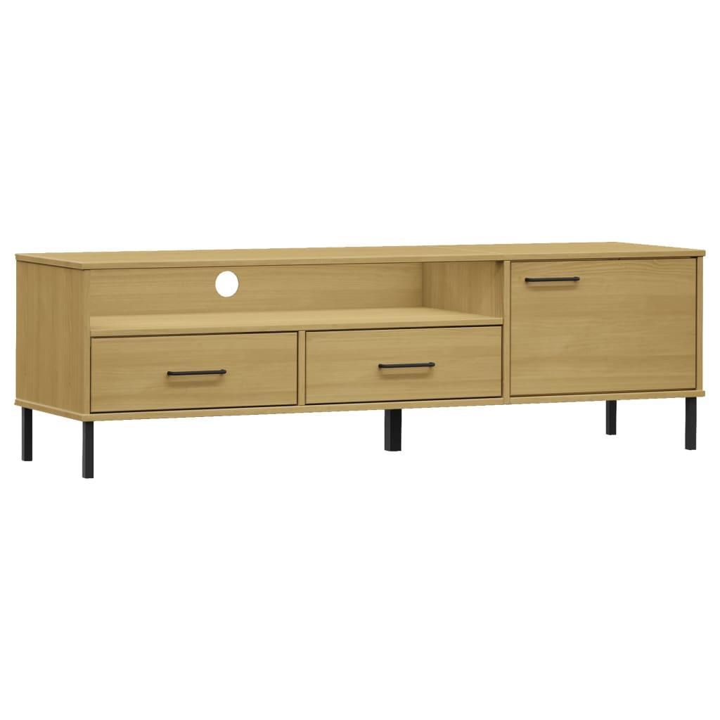 TV Cabinet with Metal Legs Brown Solid Wood Pine OSLO at Set Shop and Smile