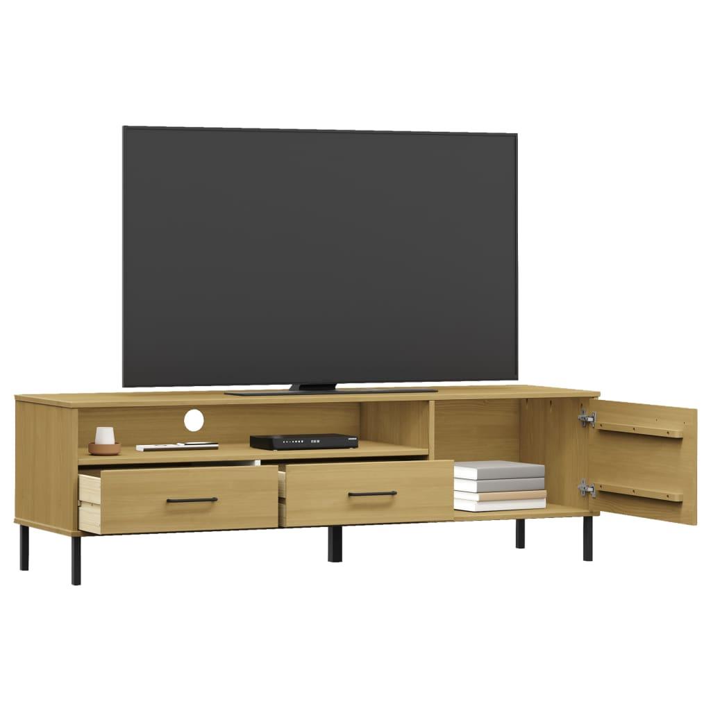 TV Cabinet with Metal Legs Brown Solid Wood Pine OSLO at Set Shop and Smile