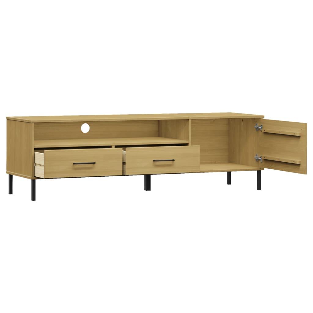 TV Cabinet with Metal Legs Brown Solid Wood Pine OSLO at Set Shop and Smile