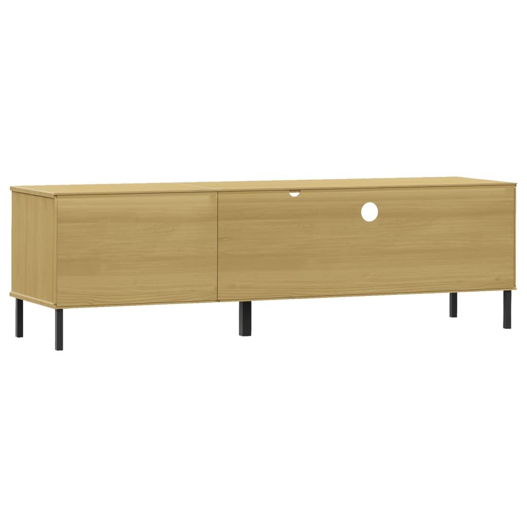 TV Cabinet with Metal Legs Brown Solid Wood Pine OSLO at Set Shop and Smile