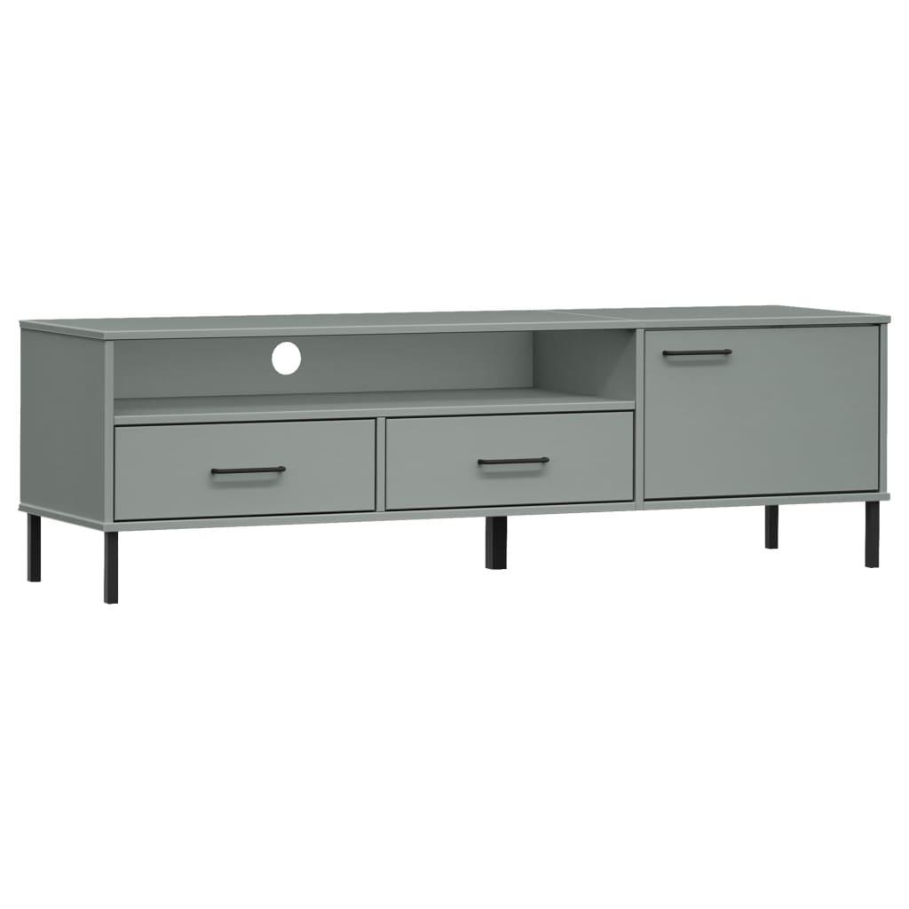 TV Cabinet with Metal Legs Gray Solid Wood Pine OSLO at Set Shop and Smile