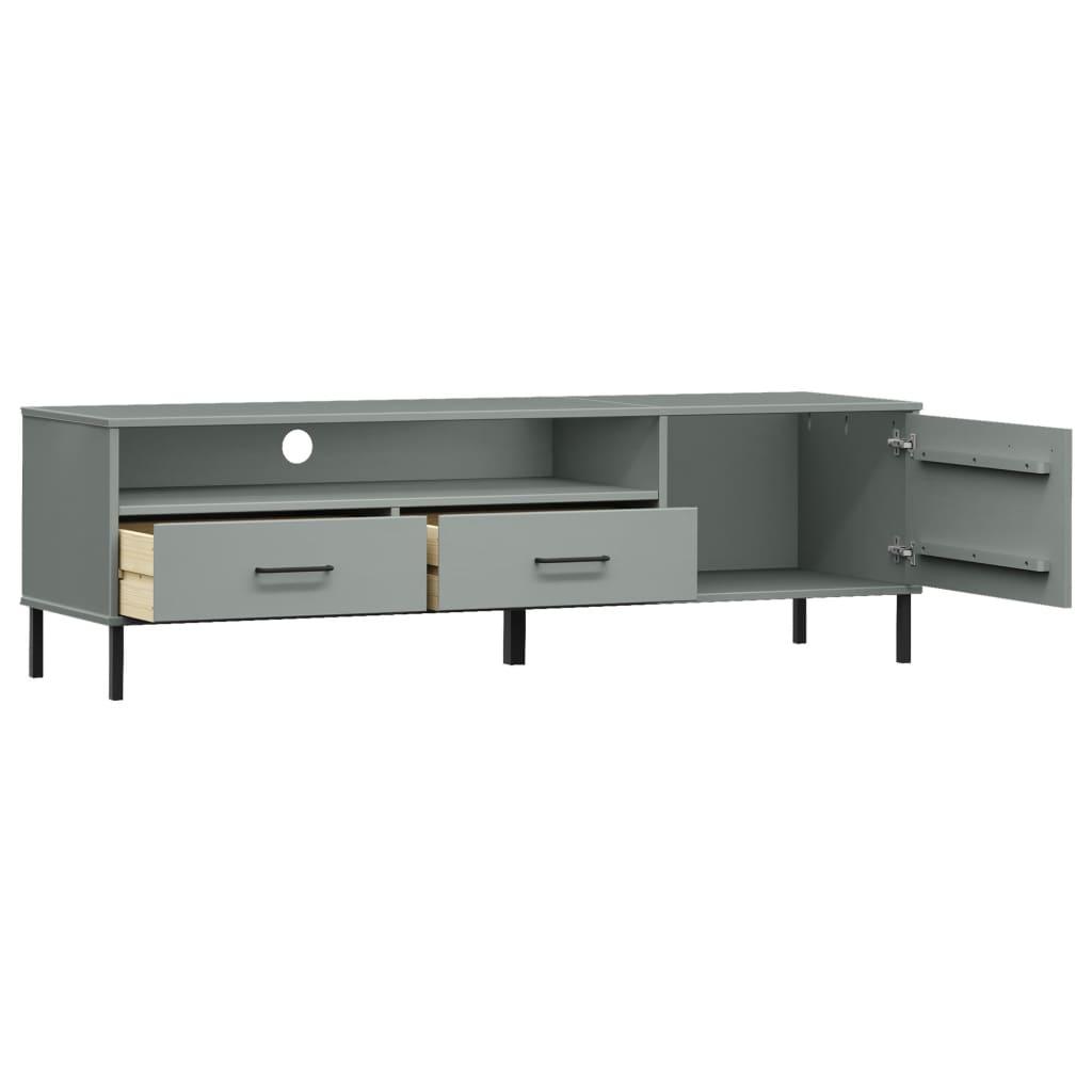 TV Cabinet with Metal Legs Gray Solid Wood Pine OSLO at Set Shop and Smile