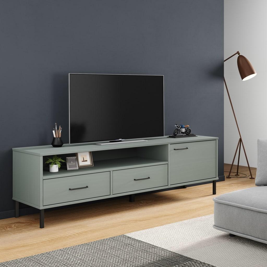 TV Cabinet with Metal Legs Gray Solid Wood Pine OSLO at Set Shop and Smile