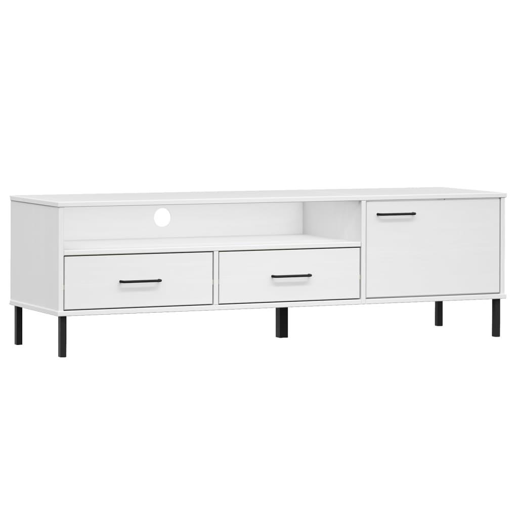 TV Cabinet with Metal Legs White Solid Wood Pine OSLO at Set Shop and Smile